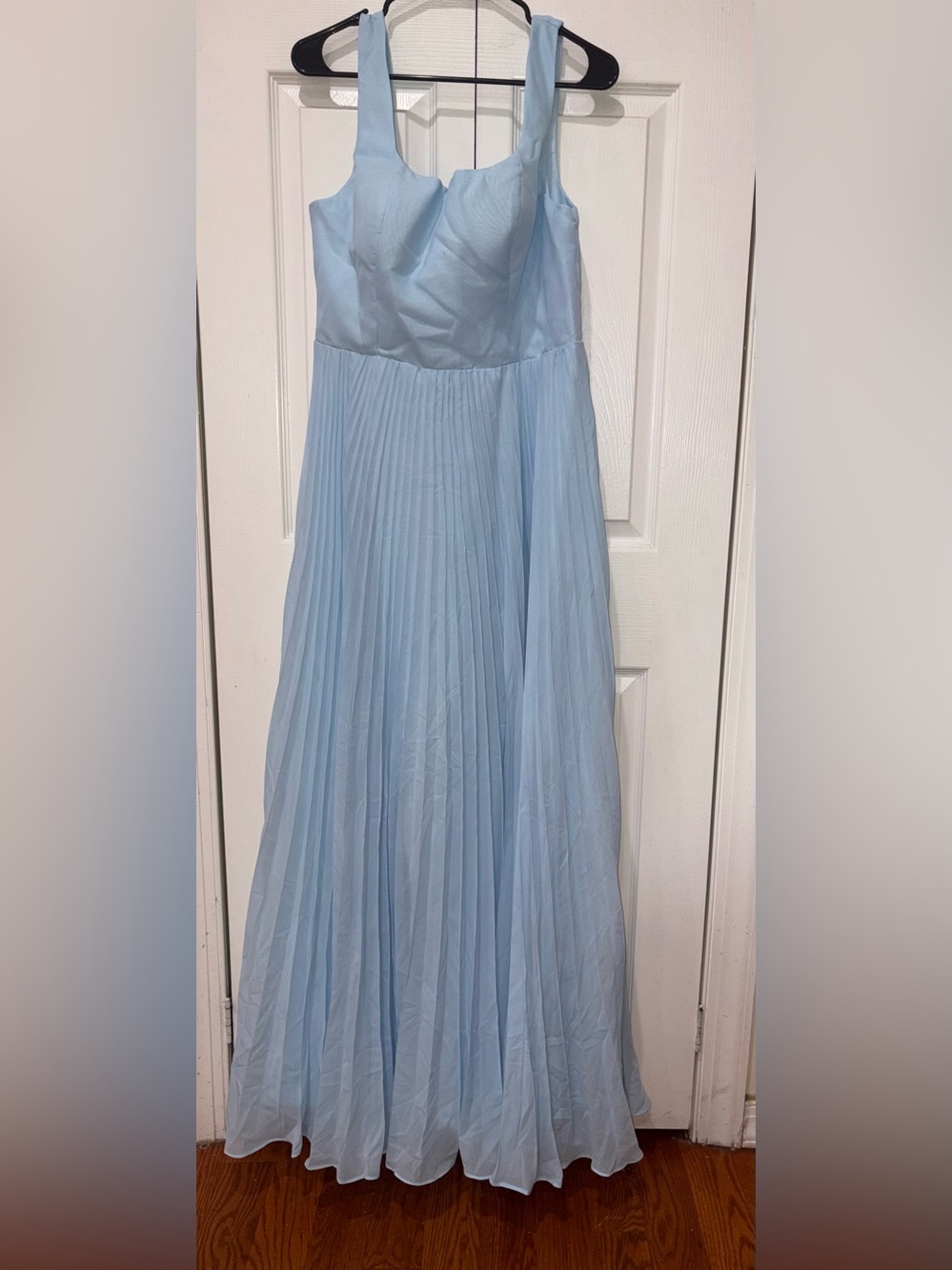Pleated Chiffon Square Neck Dress - Dusty Blue